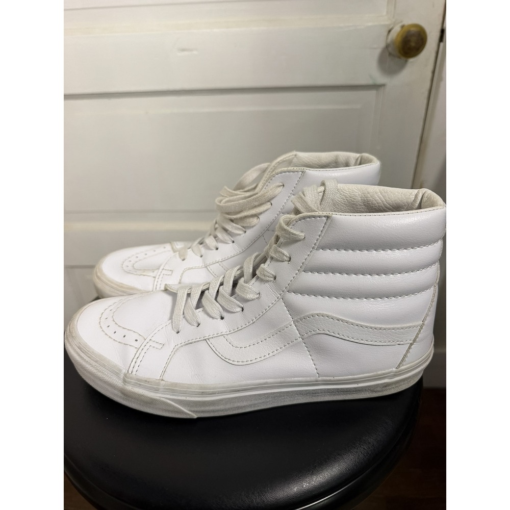 Vans Sk8-Hi Leather High Top Sneakers White Mens 7.5 Womens 9 Skate Shoes - Picture 3 of 5